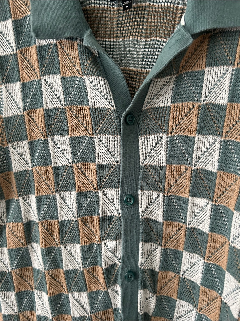 Express Geometric Knit Polo - Green/Brown/White - Picture 2 of 2